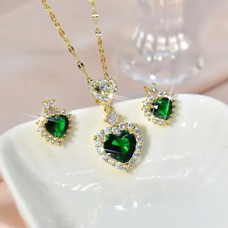 Luxury Double Hollow Heart Crystal Necklace – Elegant Wedding Jewelry for Women
