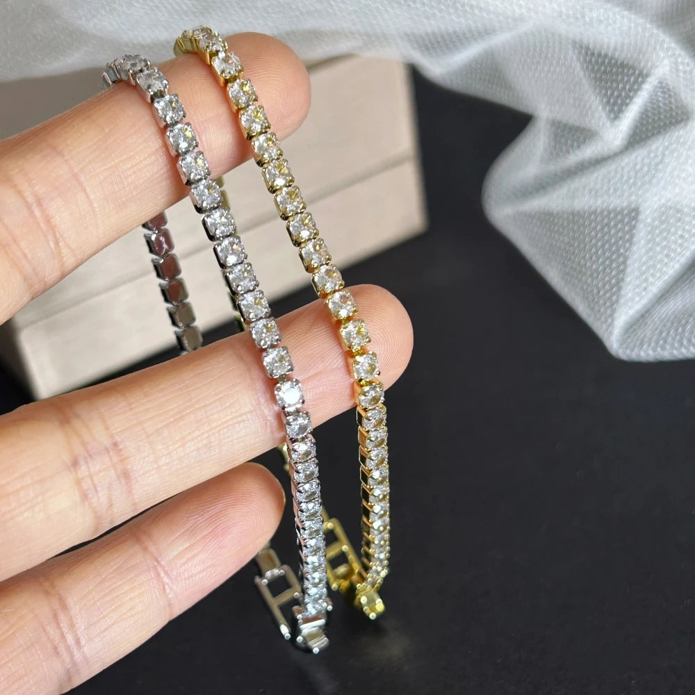 Luxury 4mm Zirconia Tennis Bracelet for Women – Stainless Steel Gold or Silver Chain, 16/18 cm Wristband, Elegant Pulsera Jewelry Gift"