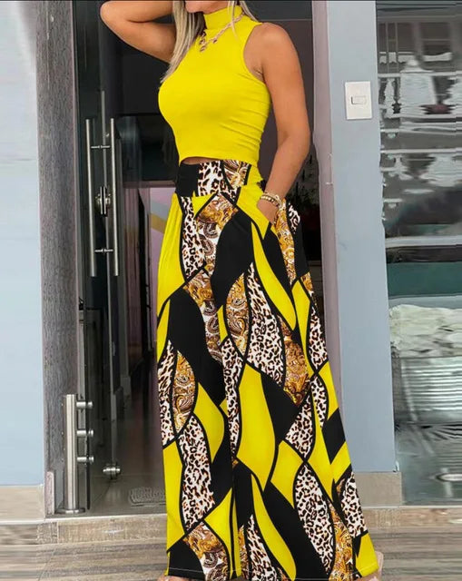 Summer Slim Two-Piece Set – Sleeveless Tank & Wide-Leg Pants for Effortless Style.