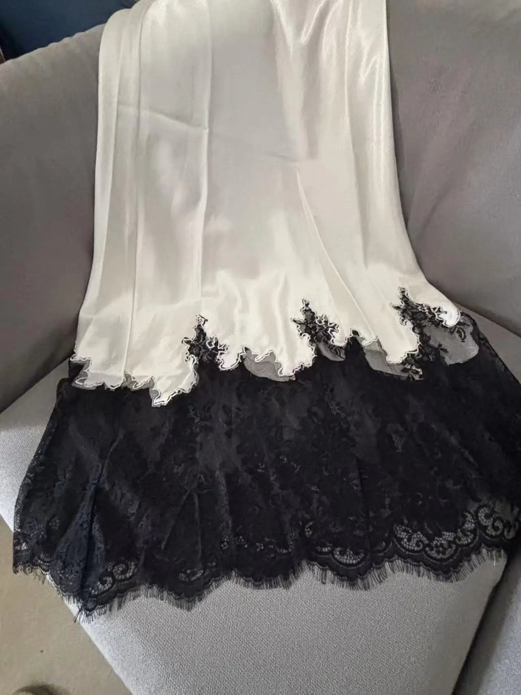 Elegant Satin Lace-Trim Midi Skirt – High Waist Slim Fit Summer Style