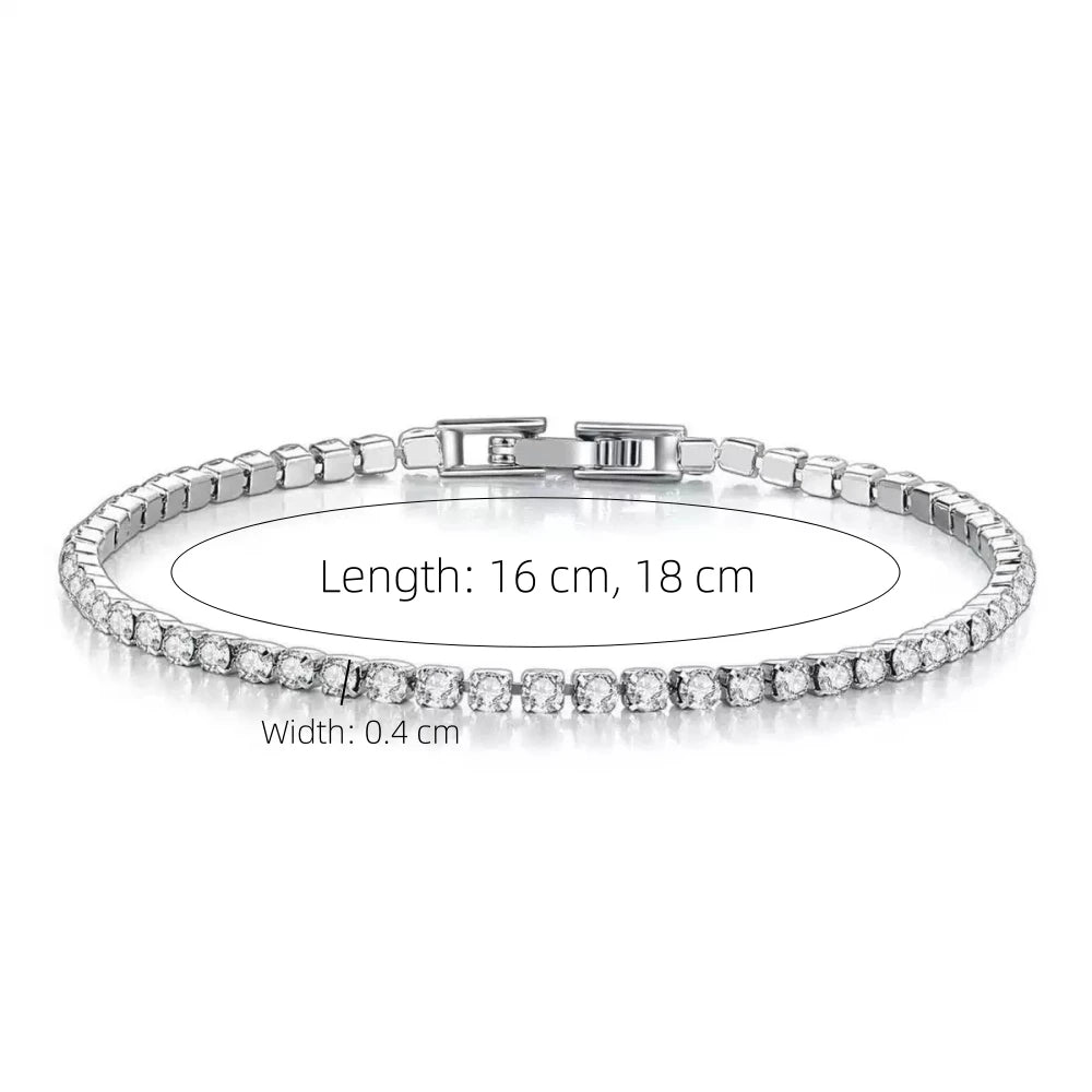 Luxury 4mm Zirconia Tennis Bracelet for Women – Stainless Steel Gold or Silver Chain, 16/18 cm Wristband, Elegant Pulsera Jewelry Gift"