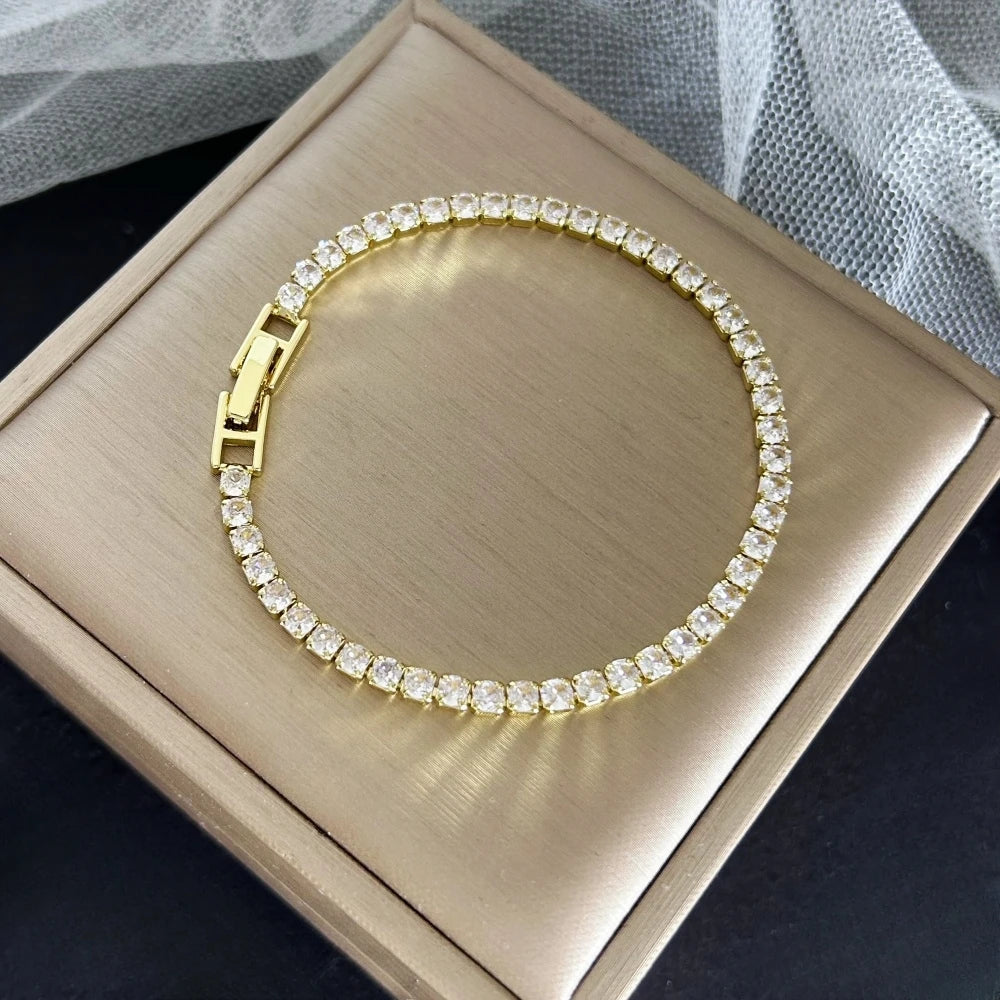 Luxury 4mm Zirconia Tennis Bracelet for Women – Stainless Steel Gold or Silver Chain, 16/18 cm Wristband, Elegant Pulsera Jewelry Gift"