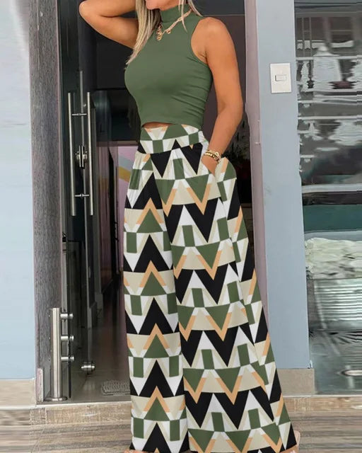 Summer Slim Two-Piece Set – Sleeveless Tank & Wide-Leg Pants for Effortless Style.