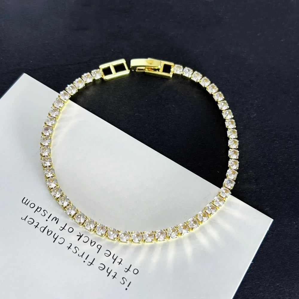 Luxury 4mm Zirconia Tennis Bracelet for Women – Stainless Steel Gold or Silver Chain, 16/18 cm Wristband, Elegant Pulsera Jewelry Gift"